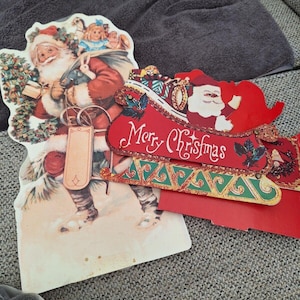 Vintage Karton Weihnachtsmann Merry Chris - Schlitten Klapp Candy Box 2 Artikel