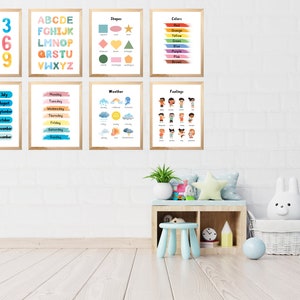 Printable Set of 8 Educational Posters for Kids Toddler, Nursery Classroom Playroom decor, Montessori, Digital Download