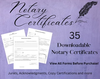 Custom Notary Certificates, Loan Signing, Jurats, Acknowledgements, Copy Certificate, Texas, forms