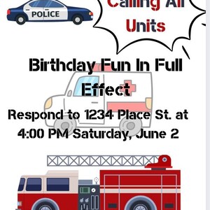 First Responders Birthday Invitations and Decorations