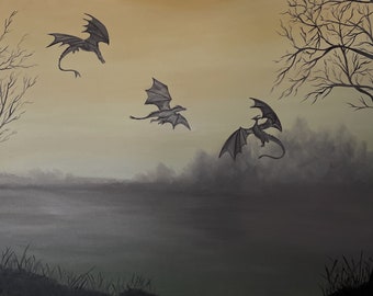 Original Oil Dragons Painting 30x40 in