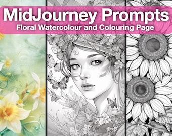 Midjourney Prompt Professional High Quality Coloring Book,Floral Design Watercolor AI Art, Tested & Customisable, Best Midjourney Prompts