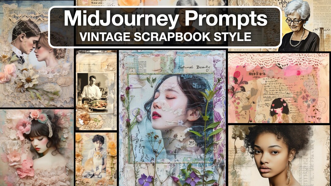 Midjourney Best AI Art Guide: Romantic Vintage Scrapbook Prompts, Digital Print Mastery ...