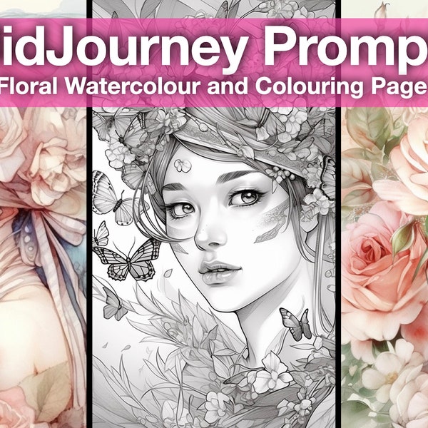 Midjourney Prompt Professional High Quality Coloring Book,Floral Design Watercolor AI Art, Tested & Customisable, Best Midjourney Prompts