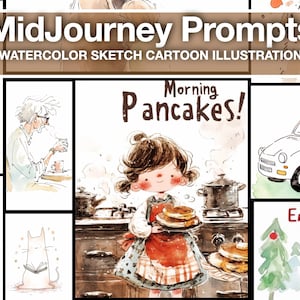 Midjourney Prompt High Quality Endearing Cartoon Watercolor sketches AI Art simple drawing, Tested and Customisable Best Midjourney Prompts