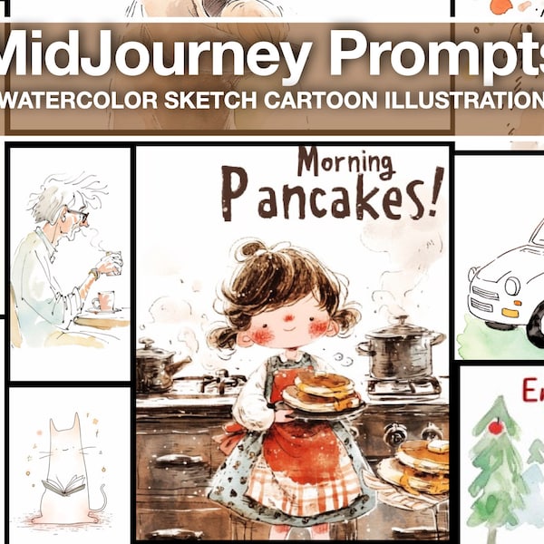 Midjourney Prompt High Quality Endearing Cartoon Watercolor sketches AI Art simple drawing, Tested and Customisable Best Midjourney Prompts