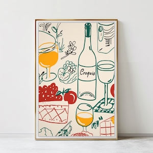 French Bistro Wine and Cheese Print: Gourmet Kitchen Wall Art (Digital Download)