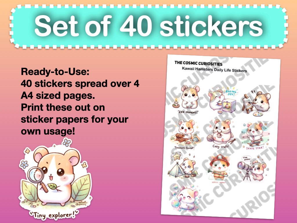 Kawaii Hamsters Stickers Pack: Cute Lifestyle Prints, Cozy Life ...