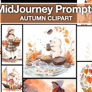 Autumn Watercolor Clipart Sticker Creator Midjourney Prompt (PDF)