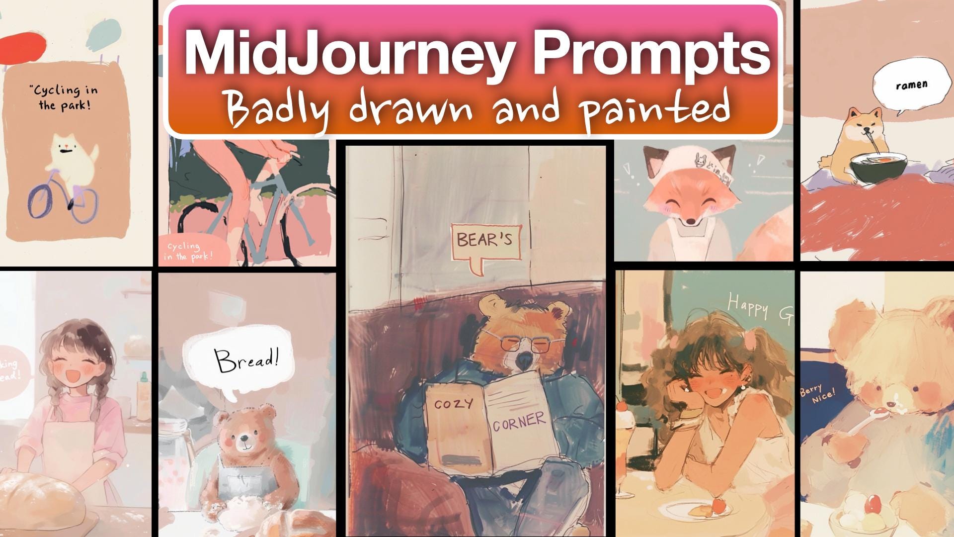 Midjourney Prompt High Quality Badly Drawn and painted style Illustrations, AI Art sketch, Tested and Customisable, Best Midjourney Prompts