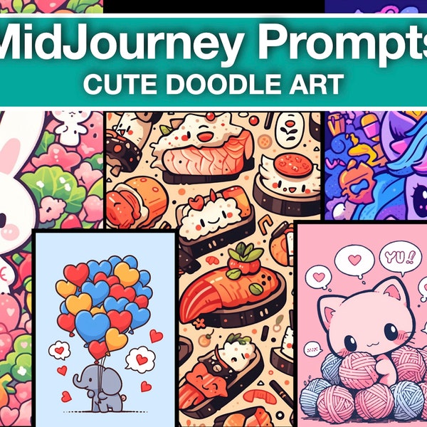 Midjourney AI Art Cute Prompt Guide Pop Art Doodle Vectors, Digital Print, Kawaii Cartoon Prompts, Sticker Designs, Print on Demand Mastery