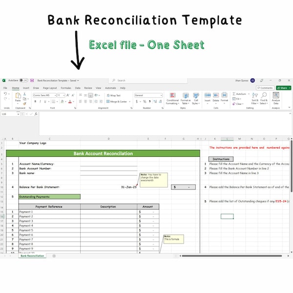 Bankabstimmung für Konten | Geschäftskonto | Buchführung | Prüfung | Microsoft Excel