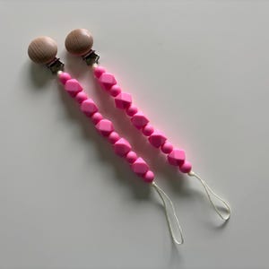 Cute Monotone Silicone Pacifier Clip with Dark Pink Beads