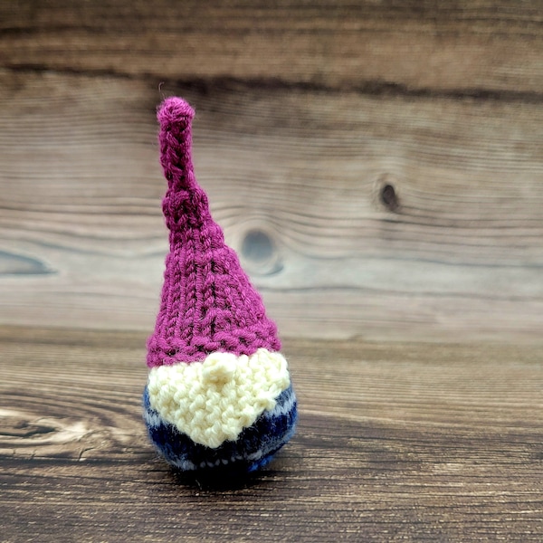 Tiny Custom Knit Gnome : Gnaomi -  small pocket sized or ornament bright colors of choice.
