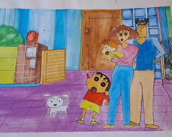 How to draw shin chan family online