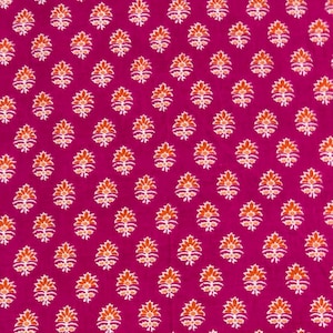 Hand Block Print Cotton Voile Fabric: Floral Sewing Fabric by the Yard