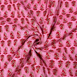 Hand Block Print Cotton Fabric: Pink Floral Sewing Quilting Fabric