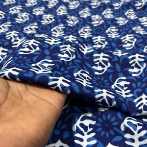 Indigo Blue Floral Cotton Fabric: Hand Block Printed Sewing Material