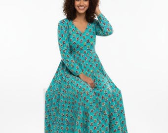 Indian Block Print Cotton Dress, Bohemian Midi Wrap Dress