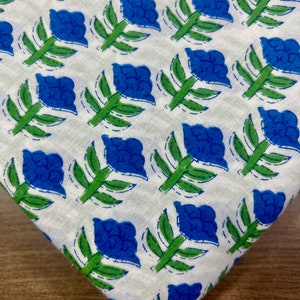 Floral Indian Block Print Cotton Fabric: Lightweight Summer Textile