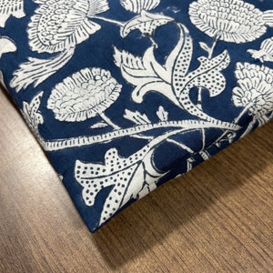 White floral  with blue background Block print fabric ready to make stuff