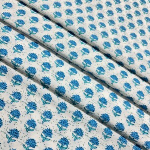 Baby Blue Floral Print Fabric By The Yard, 100% Cotton Fabric For Dressmaking, Womens Clothing Fabric, Kids Fabric