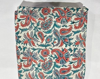 Floral Block Print Cotton Fabric: Baby Pink & Blue