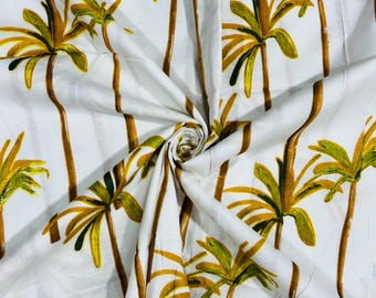 Hand Block Print Palm Tree Cotton Fabric: Tropical Indian Textile