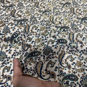 Paisley Print Satin Fabric: Golden Green Dress Fabric By The Yard