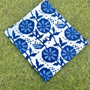 Hand Block Print Cotton Fabric: Indigo Floral Fabric By The Yard