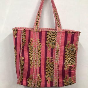 Handmade Cotton Quilted Tote Bag: Patchwork Design