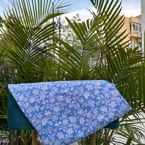 Handmade Indian Cotton Fabric: Blue Floral Block Print