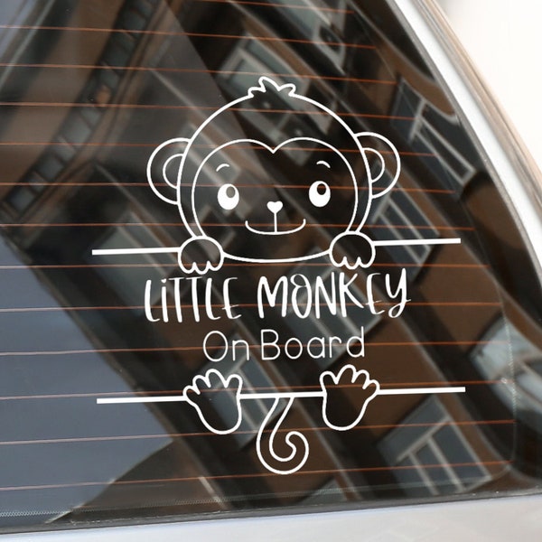 Kleine aap aan boord van autoruit sticker sticker/baby in auto/baby aan boord/babyshower/nieuwe ouder/kind in auto