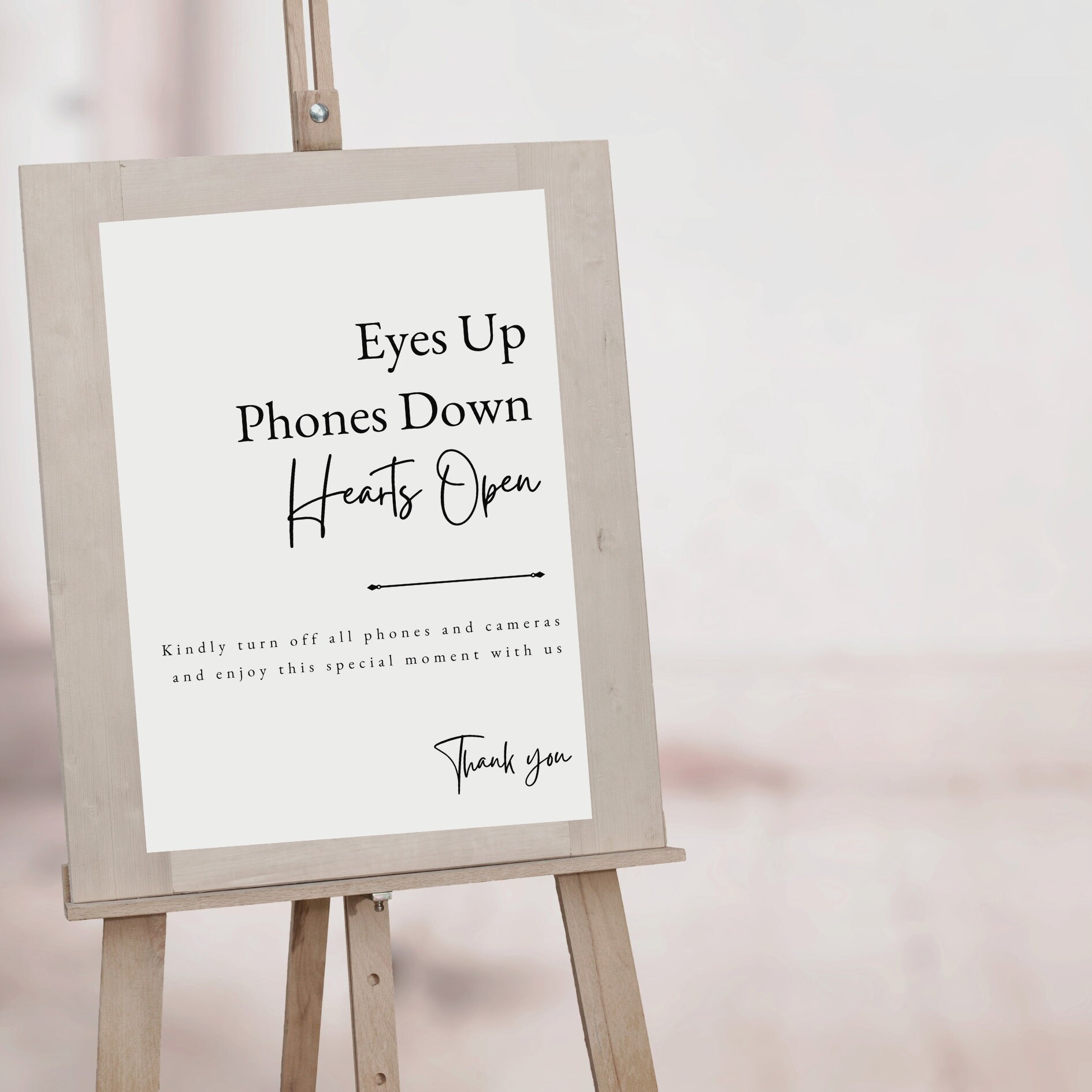 Unplugged Ceremony Sign Eyes up Phones Down Hearts Open Black and White