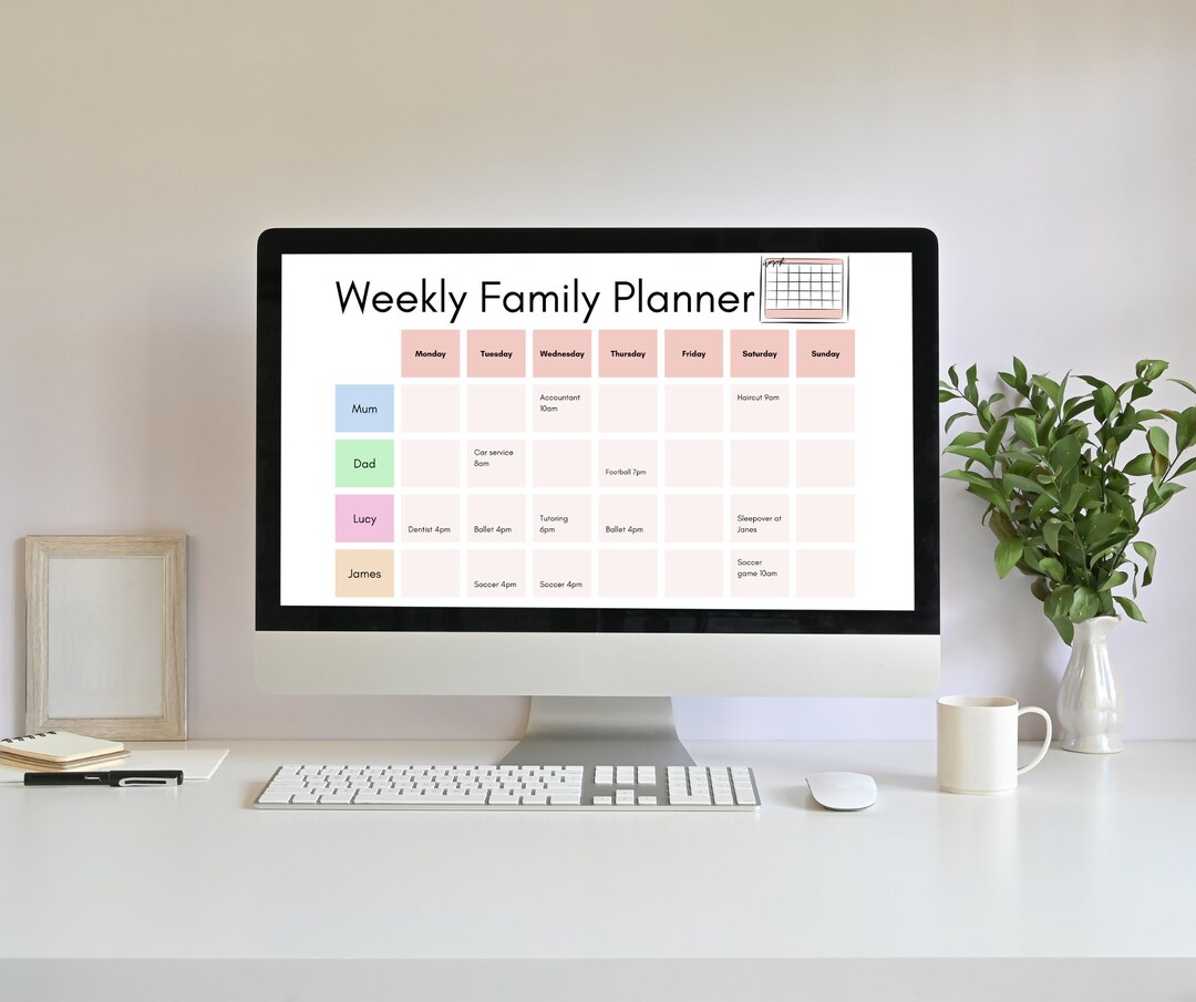 Printable Weekly Family Planner Activity Tracker Family Organisation Editable CANVA Template ...