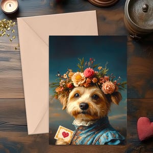Printable Card Celebrating My Furry Valentine, 5x7 Blank Greeting Card, Digital Download, Medieval, Valentine's Day, Dog, Terrier, Canine