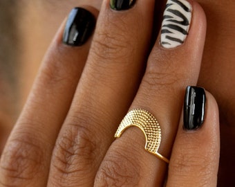 Anillo abierto único para nudillos de dedo midi o anillo para el dedo del pie hecho de latón chapado en oro de 18 k o plata de ley 925, anillos abiertos tribales indios para mujeres