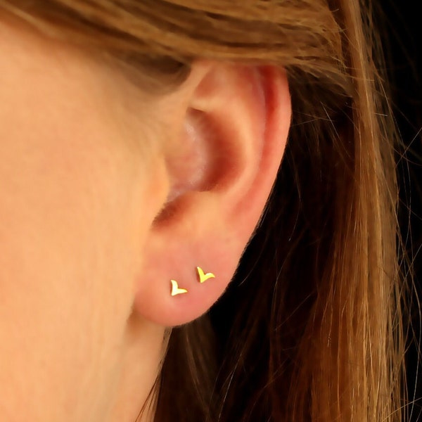 Tiny Stud Earrings, Small Earrings, Tiny Earring, Tiny Gold Earrings, Small Gold Earrings, Bird Post Earring, Gold Earrings Set, Noes Stud