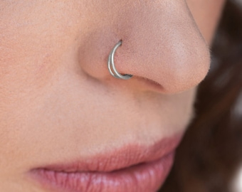 Silver Nose Ring, Moon Nose ring, 20G, 18G, 16G, Indian Nose Hoop, Double Nose Ring, Nostril Jewelry, Hoop Jewelry, Silver Nostril Piercing