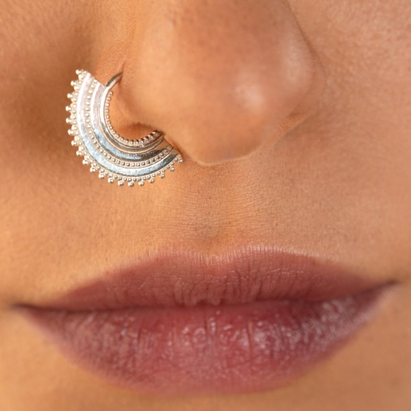 Tribal Nose Ring, Silver Nose Ring, Nose Ring Piercing, Unique Piercing Jewelry, Indian Nose Hoop, Sterling Silver Nose Ring, Nose Piercing