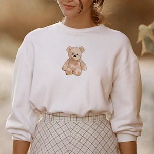 Minimalist Teddy Bear Shirt, Stuffed Animal Sweater, Simple Summer Crewneck, Trendy Preppy Aesthetic