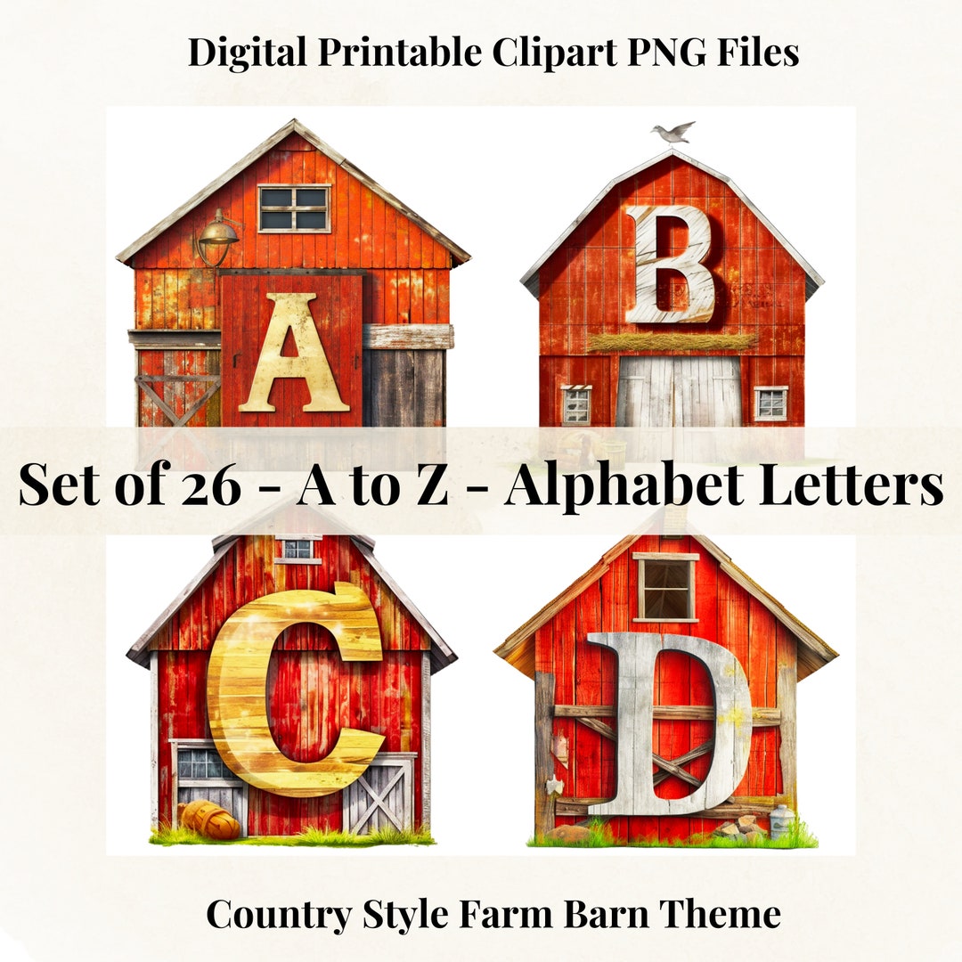 Red Barn Clipart PNG Alphabet Letters Font Bundle for - Etsy México