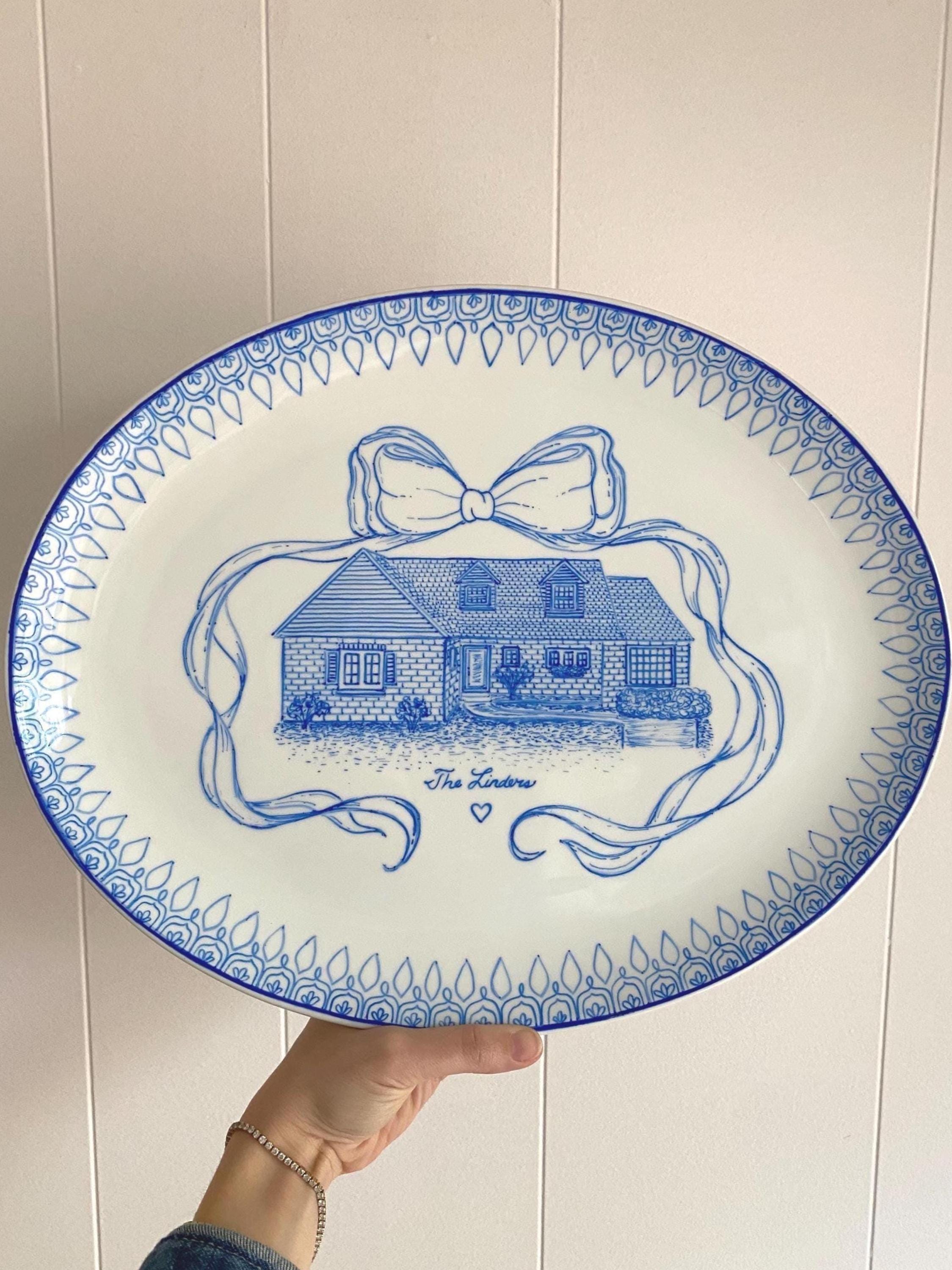 Custom Hand-Painted House Platter | Homeowner, Wedding, Christmas, Anniversary Gift | 15.5" Decorative Platter