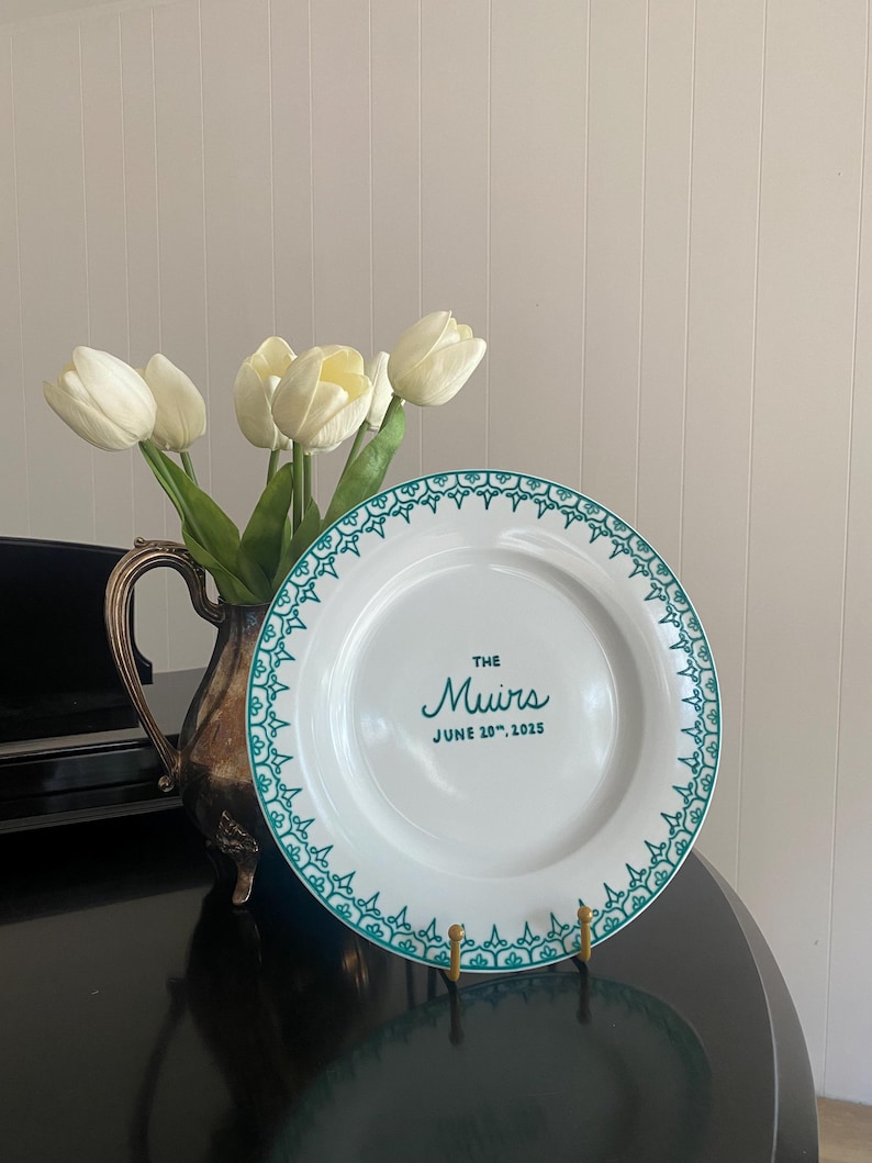 Customizable Hand-Painted Plate | Wedding/Anniversary Gift | Decorative Plate | Green 10.5 Decorative Plate