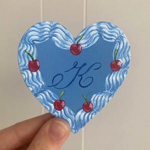 Hand-Painted Vintage Heart Shaped Cake Magnet with Initial | Coquette