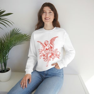 Los Angeles, Califórnia (c/red Angel) Moletom Unissex Heavy Blend Crewneck