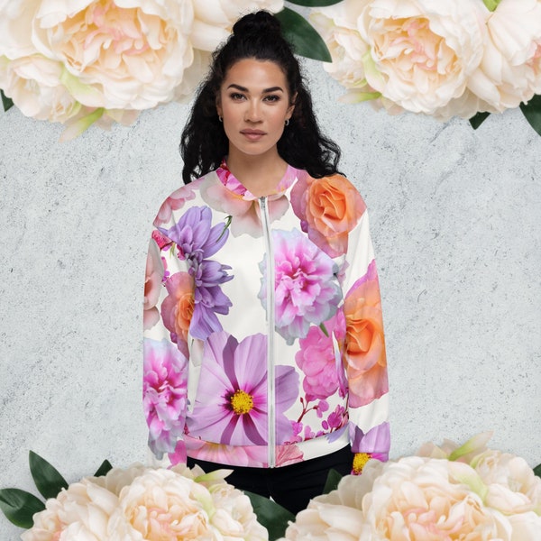 PETAL BOMBER JACKET | Relaxed Fit Jacket | Fashion Outerwear | Floral Print Jacket | Lightweight Zipper Eye Catching All Over Print Jacket