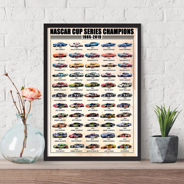Nascar Cup Series Champions Car Racing Poster 1965 - 2019, Nascar Gift Poster, Digital Print Nascar Cup Poster Decor Wall Art