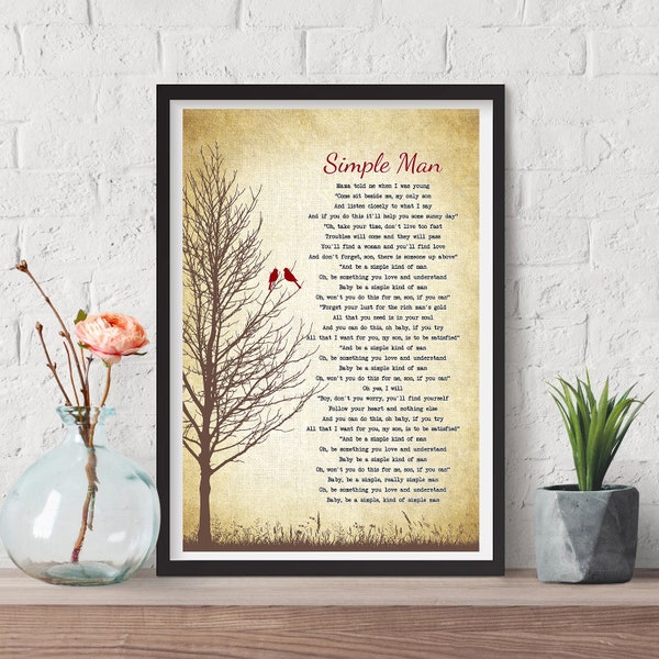 Simple Man Poster Unique Quote Simple Men Lyrics Songs Digital Prints Wall Decoration Cardinals Decor Home Kind of Simple Man Canvas Wall