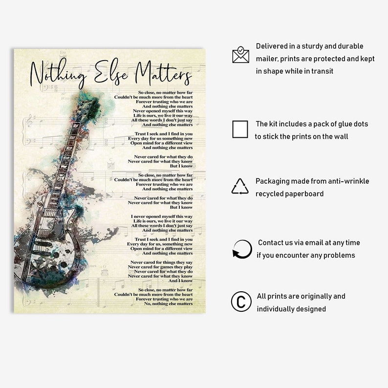 Nothing Else Matters Lyrics Poster, Guitar Custom Lyrics Digital Print, Perfect Gift for Musicians, Nothing Else Matter Song Lyrics Canvas image 3